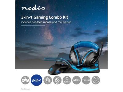 NEDIS Kit de jeu combin&eacute; 3-en-1 casque, souris et tapis de souris GCK31100BK