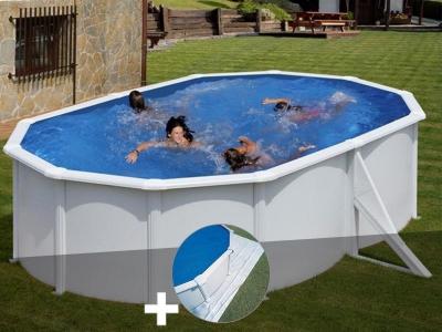 GRE Kit piscine acier blanc Gr&eacute; Bora Bora ovale 5,27 x 3,27 x 1,22 m + Tapis de sol