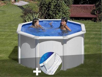 GRE Kit piscine acier blanc Gr&eacute; Fidji ronde 2,60 x 1,22 m + Tapis de sol