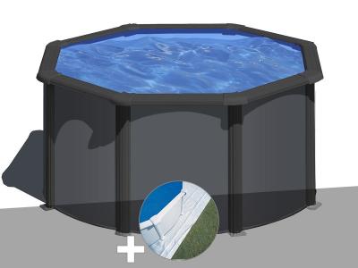 GRE Kit piscine acier gris anthracite Gr&eacute; Louko ronde 2,60 x 1,22 m + Tapis de sol