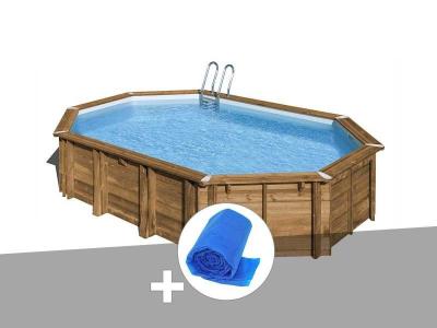 GRE Kit piscine bois Gr&eacute; Avocado 6,56 x 4,56 x 1,27 m + B&acirc;che &agrave; bulles