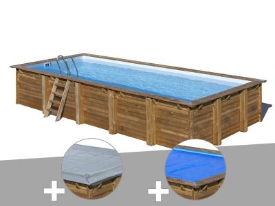 GRE Kit piscine bois Gr&eacute; Braga 8,15 x 4,20 x 1,46 m + B&acirc;che hiver + B&acirc;che &agrave; bulles