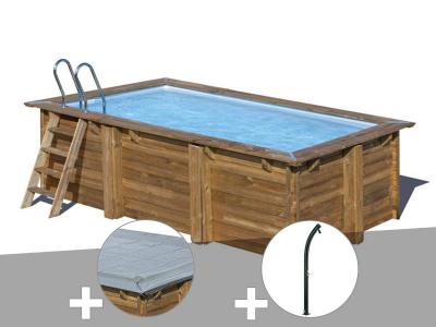 GRE Kit piscine bois Gr&eacute; Marbella 4,20 x 2,70 x 1,17 m + B&acirc;che hiver + Douche
