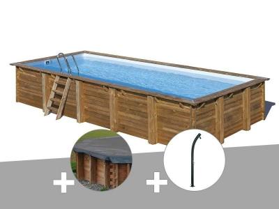 GRE Kit piscine bois Gr&eacute; Braga 8,15 x 4,20 x 1,46 m + B&acirc;che hiver + Douche