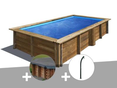 GRE Kit piscine bois Gr&eacute; Lemon 3,75 x 2,00 x 0,68 m + B&acirc;che hiver + Douche