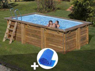 GRE Kit piscine bois Gr&eacute; Marbella 4,20 x 2,70 x 1,17 m + B&acirc;che &agrave; bulles