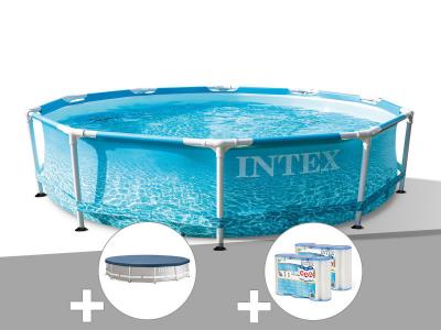 INTEX Kit piscine tubulaire  Metal Frame Ocean ronde 3,05 x 0,76 m + B&acirc;che de protection + 6 cartouches de filtration