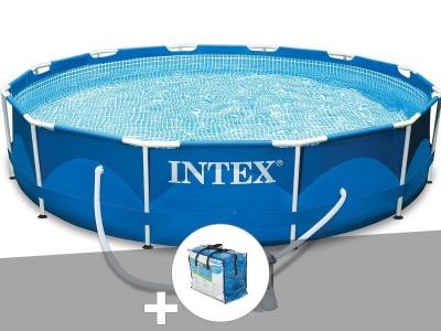 INTEX Pack piscine tubulaire Metal Frame ronde 3,66 x 0,76 m + B&acirc;che &agrave; bulles