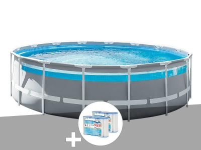 INTEX Kit piscine tubulaire Prism Frame Clear Window ronde 4,88 x 1,22 m + 6 cartouches de filtration