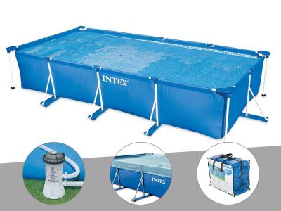 INTEX Kit piscine tubulaire rectangulaire  450 x 220 x 084 m + Filtration &agrave; cartouche + B&acirc;che de protection + B&acirc;che &agrave; bulles 
