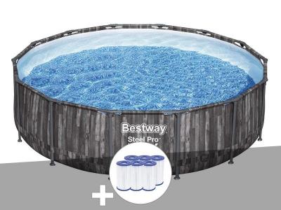 BESTWAY Kit piscine tubulaire ronde Steel Pro Max d&eacute;cor bois, 4,27 x 1,07 m + 6 cartouches de filtration