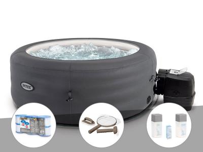 INTEX Kit spa gonflable  PureSpa Access rond Bulles 4 places + 6 filtres + Kit d'entretien + Kit traitement brome