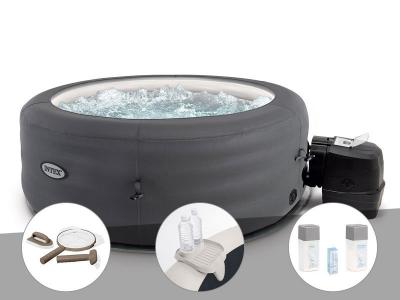 INTEX Kit spa gonflable  PureSpa Access rond Bulles 4 places + Kit d'entretien + Porte-verre + Kit de traitement brome