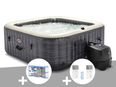 INTEX Kit spa gonflable PureSpa Ardoise carr&eacute; Bulles 6 places + 6 filtres + Kit traitement brome