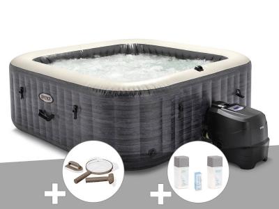 INTEX Kit spa gonflable PureSpa Ardoise carr&eacute; Bulles 6 places + Kit d'entretien + Kit de traitement brome