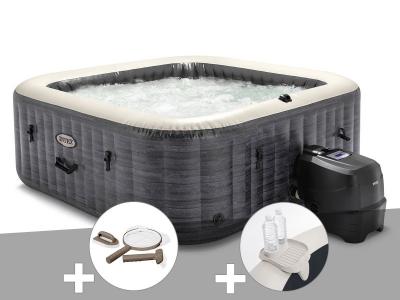 INTEX Kit spa gonflable  PureSpa Ardoise carr&eacute; Bulles 6 places + Kit d'entretien + Porte-verre