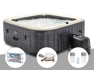INTEX Kit spa gonflable  PureSpa Ardoise carr&eacute; Bulles 6 places + 6 filtres + Kit d'entretien + Kit traitement brome