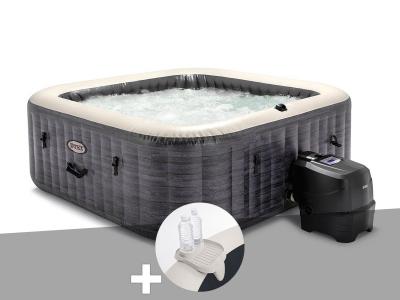 INTEX Kit spa gonflable PureSpa Ardoise carr&eacute; Bulles 6 places + Porte-verre