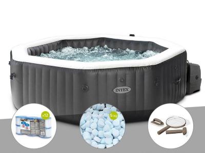 INTEX Kit Spa Gonflable  Purespa Carbone Octogonal Bulles Et Jets 4 Places