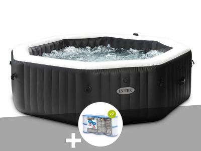 INTEX Kit spa gonflable PureSpa Carbone octogonal Bulles et Jets 6 places + 12 filtres