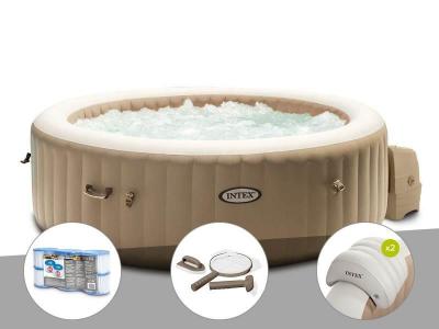 INTEX Kit spa gonflable  PureSpa Sahara rond Bulles 4 places + 6 filtres + Kit d'entretien + 2 appuie-t&ecirc;tes