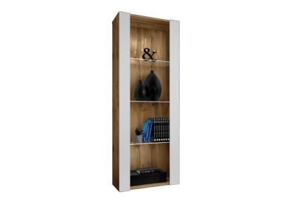 Vitrine armoire Tivoli Komodee - sans LED - Blanc Mat & Bois naturel - L55cm x H159cm x P35cm