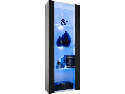 Komodee vitrine armoire tivoli, noirblanc, largeur 55cm x hauteur 159cm x profondeur 35cm, led bleues, 3 &eacute;tag&egrave;res, pour salon, chambre, entr&eacute;e DPD 
