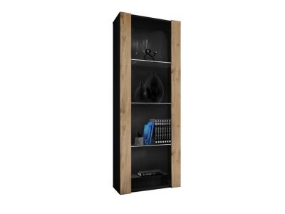 Vitrine armoire Tivoli Komodee - sans LED - Bois naturel Mat & Noir - L55cm x H159cm x P35cm