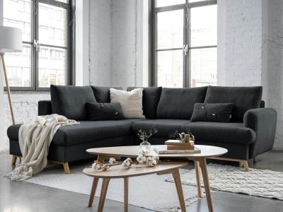 BESTMOBILIER Canap&eacute; d'angle gauche convertible 5 places LAGOM - Tissu Gris fonc&eacute;