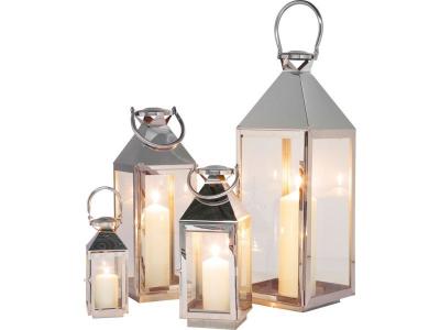 Set de 4 lanternes en acier inoxydable et en verre