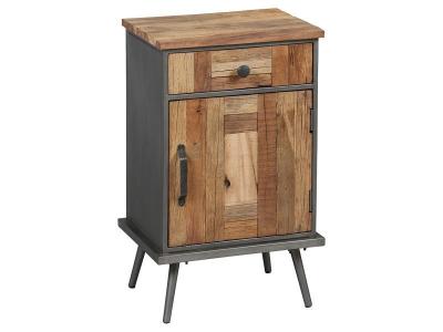 Chevet 1 Porte 1 Tiroir Acier et Bois Massif - LEONARD - ALTOBUY