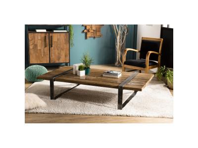 Table Basse MATHIS Multi-Planches Bois Massif Cercl&eacute;e M&eacute;tal