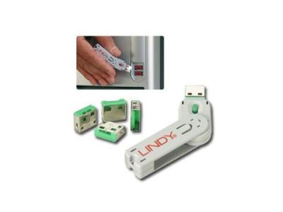 LINDY  cl&eacute; usb et 4 bloqueurs de ports usb - vert