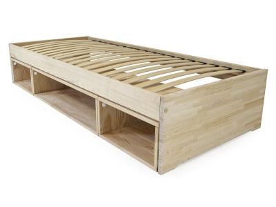 ABC MEUBLES Lit 90x200 1 place rangement cube bois ma&euml;l 90x200 brut MAEL90-B