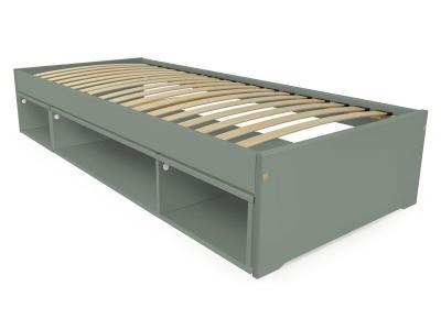 ABC MEUBLES Lit 90x200 1 place rangement cube bois ma&euml;l 90x200 gris MAEL90-G