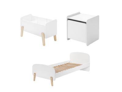 VIPACK Lit 90x200 - chevet 1 porte et coffre &agrave; jouets kiddy - blanc