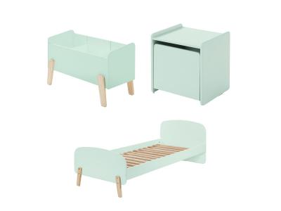 VIPACK Lit 90x200, chevet 1 porte et coffre &agrave; jouets kiddy - vert menthe