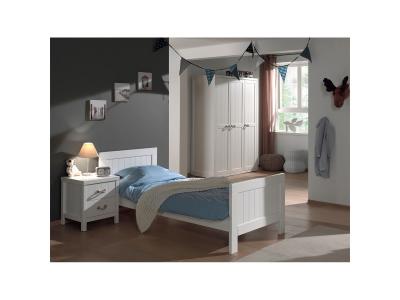 VIPACK Lit 90x200 - chevet 2 tiroirs et armoire 3 portes lewis - blanc