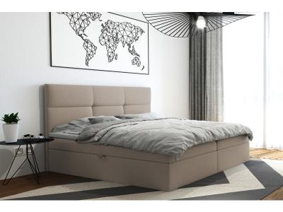 Lit adulte 200x200 cm TOP avec matelas ressorts int&eacute;gr&eacute;s rangement et surmatelas - tissu velours &ndash; beige 