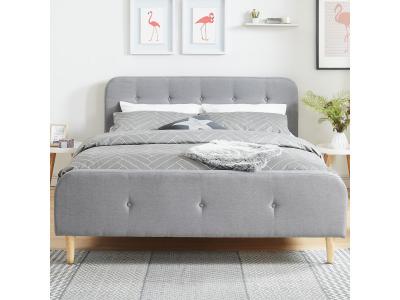 Lit gris clair avec sommier &agrave; lattes et t&ecirc;te de lit 180x200