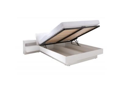 Lit avec coffre RENATO + sommier + tables de chevet int&eacute;gr&eacute;es avec LED, couchage 180x200 cm.