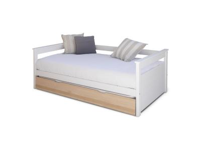 ID KIDS G&eacute;n&eacute;rique Lit gigogne 90x190 - Bois Massif Naturel Blanc Bois