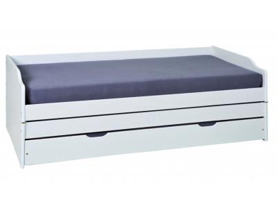PEGANE Lit banquette pour enfant en pin massif laqu&eacute; blanc - Dim : L209 x l97 x H65 cm --
