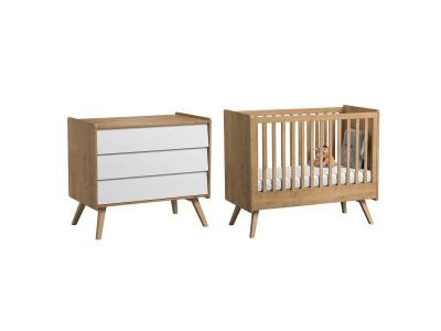 VOX  Lit b&eacute;b&eacute; 60x120 et Commode &agrave; langer Vintage - Bois Blanc