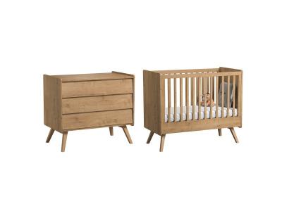 VOX  Lit b&eacute;b&eacute; 60x120 et Commode &agrave; Langer Vintage - Bois