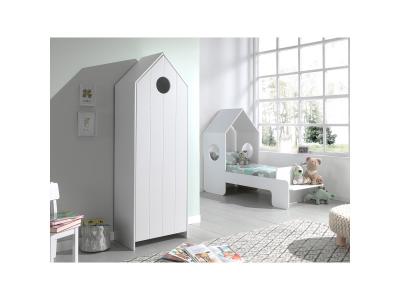 VIPACK Lit cabane 70x140 sommier inclus et armoire 1 porte casami - blanc
