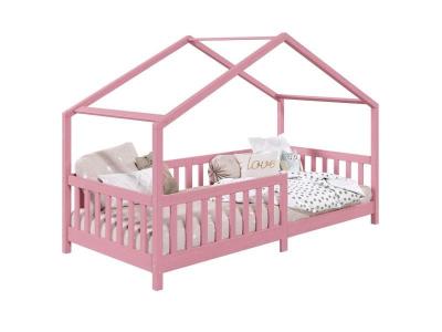 IDIMEX Lit cabane LISAN 90 x 200 cm, en pin massif lasur&eacute; rose