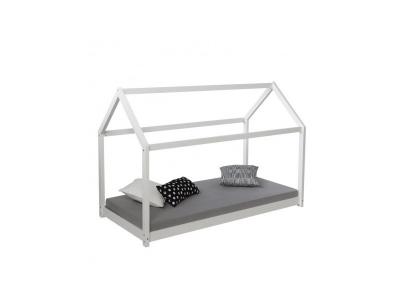 HOMESTYLE4U Lit cabane enfant en bois blanc 90 x 200cm 1849