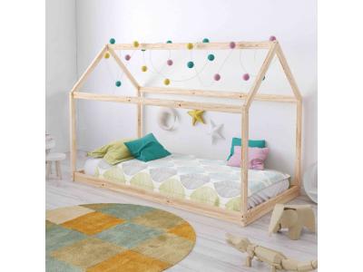 TERRE DE NUIT Lit cabane enfant en bois naturel 90x200 - LT14004 - Bois clair