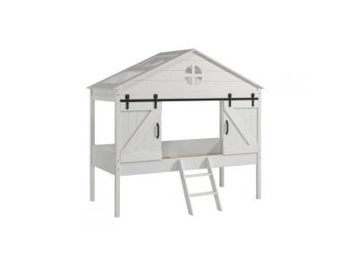 VIPACK Lit cabane et sommier 90x200 cm bois laqu&eacute; blanc beker BAHS9014